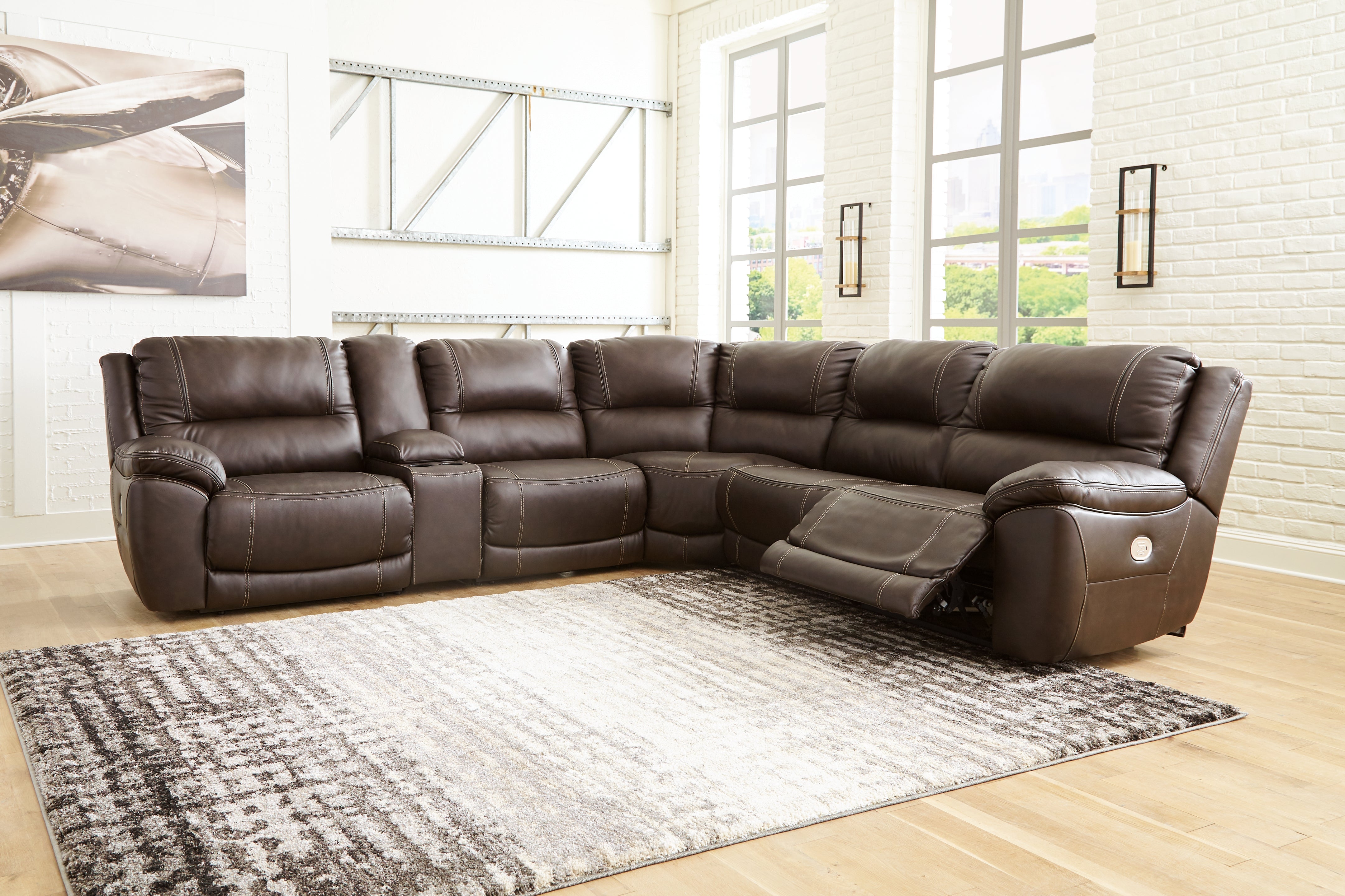 Fine Furniture & Decor - Ashley Furniture - Dunleith Sectional - 6-Piece Power Reclining Sectional / Chocolate - U71604S2