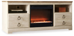 Fine Furniture & Decor - Ashley Furniture - Willowton 64" TV Stand with Electric Fireplace - 64" TV Stand with Electric Fireplace / Whitewash - W267W10