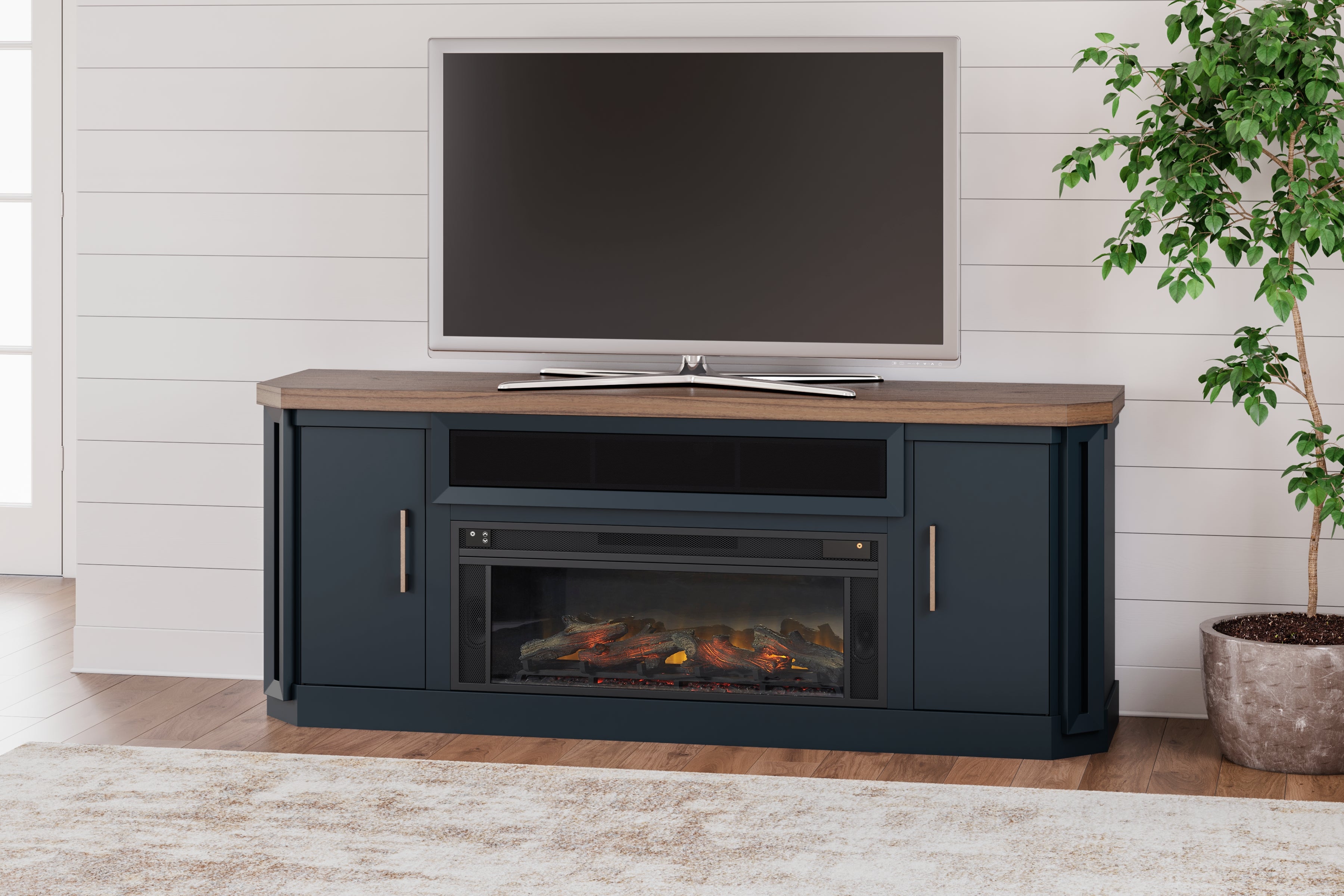 Fine Furniture & Decor - Ashley Furniture - Landocken 83" TV Stand - 83" / Brown/Blue - W402-68