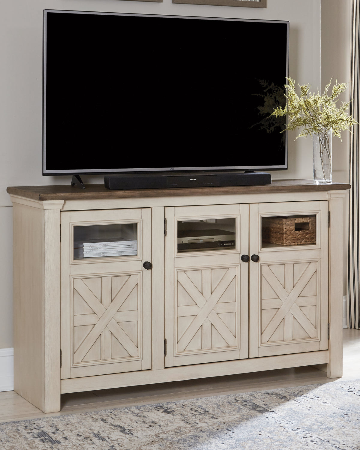 Fine Furniture & Decor - Ashley Furniture - Bolanburg 60" TV Stand - 60" / White/Weathered Gray - W647-38