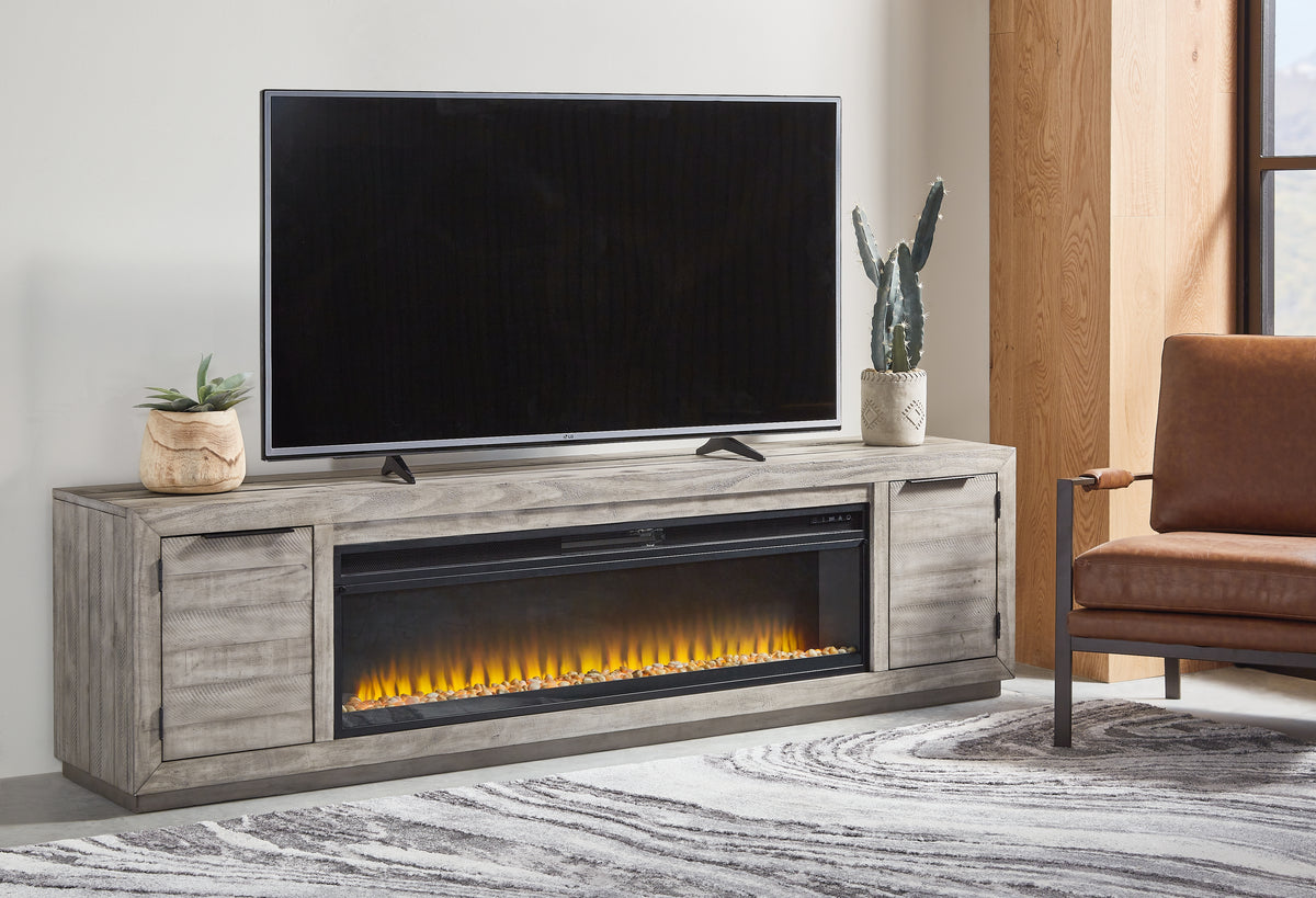 Fine Furniture & Decor - Ashley Furniture - Naydell 92" TV Stand with Electric Fireplace - 92" TV Stand with Electric Fireplace / Gray - W996W1